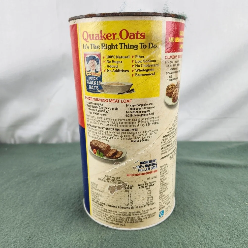 Vintage 1987 Old Fashioned Quaker Oats Empty Container 42OZ